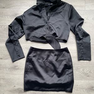 Two piece satin skirt set
